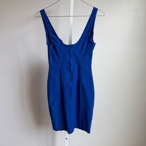 Solemio sz S blue deep‎ plunge going out mini party dress